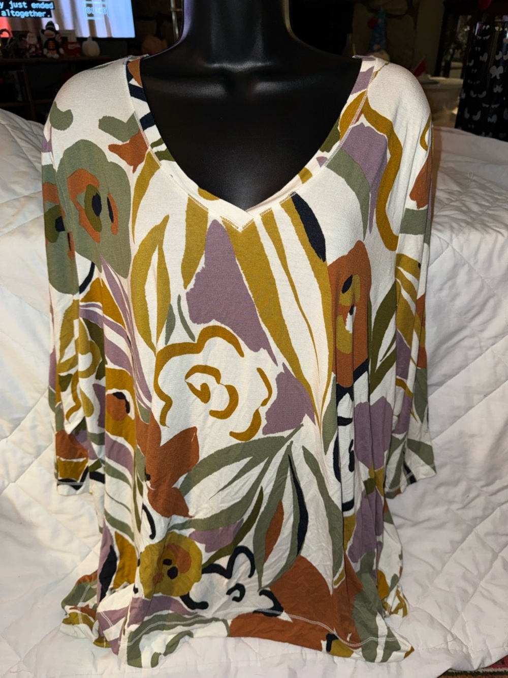 Rachel Zoe Brown and Tan Graphic 3/4 Sleeve Top